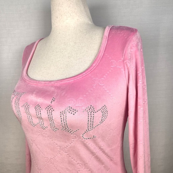 Juicy Couture Other - Juicy Couture Pink Velour Top Women's Medium Long Sleeve Sleepwear Rhinestones‎